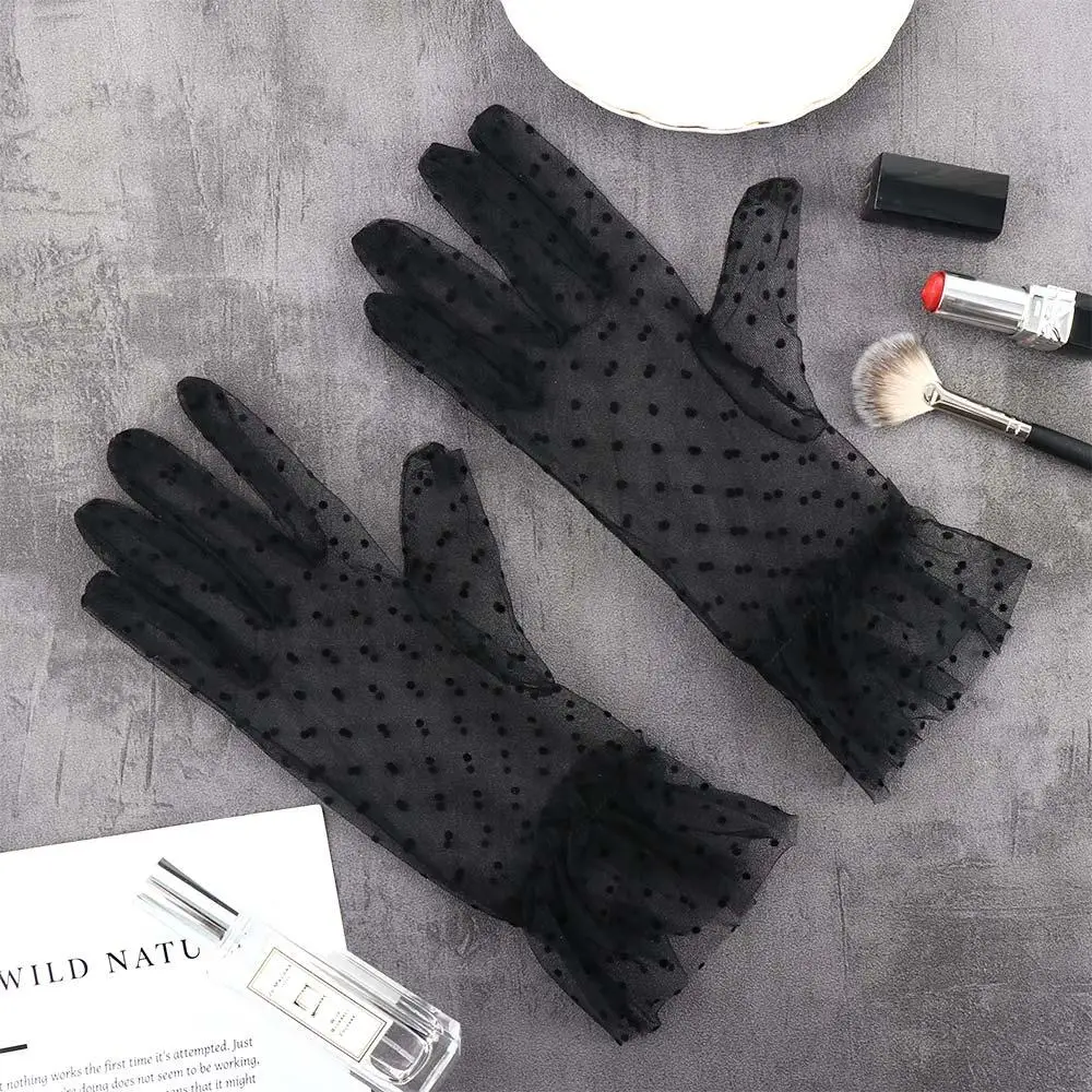 Lace Short Sheers Stretchy Full Finger Driving Polka Dot Gloves Lace Gloves Korean Style Women Lace Gloves