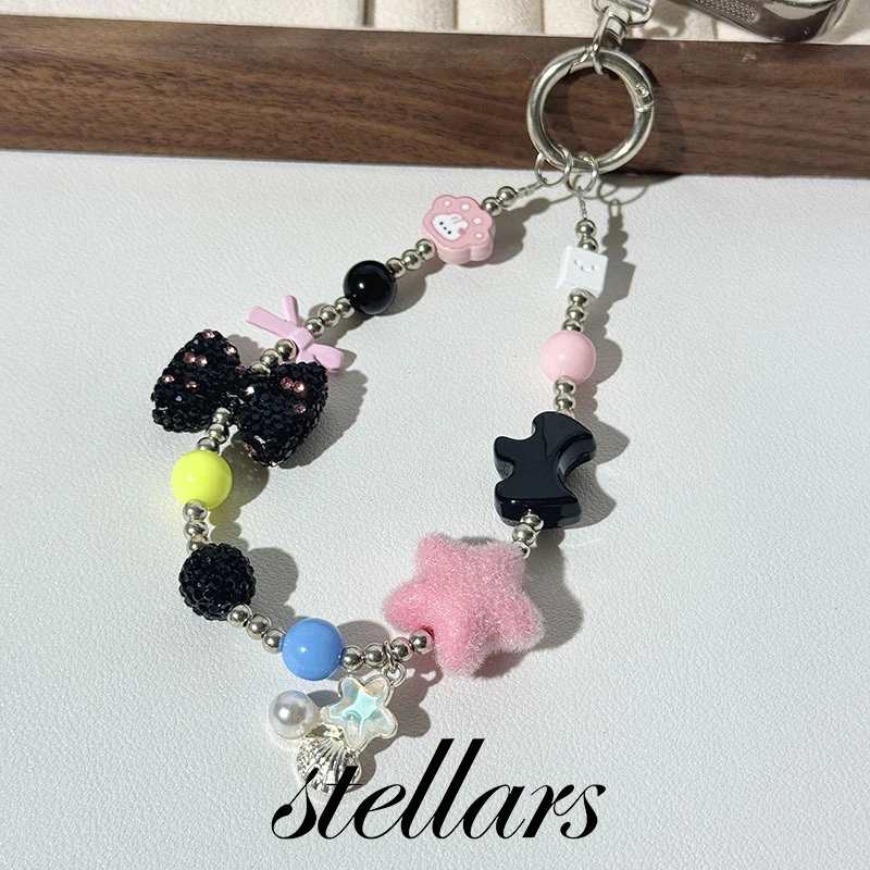 

Black Y2K Sweet-Cool Style Phone Chain Color-Block Star Design High-End Dopamine Phone Pendant Camera Accessory