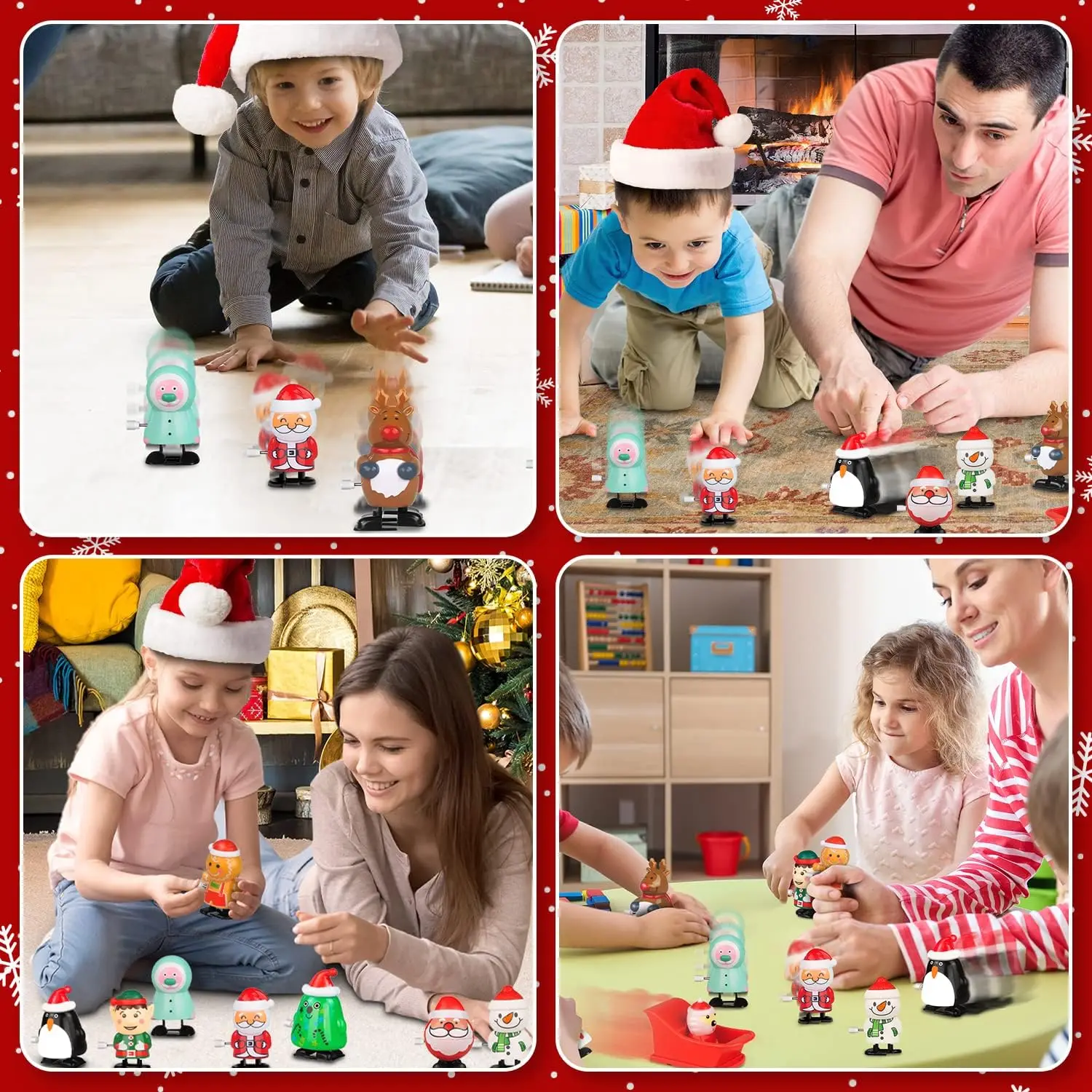 Ensemble de Jouets de Noël à Remonter, Sac de Cadeaux, avec Arbre de Père Noël et Cerf, 12 Pièces