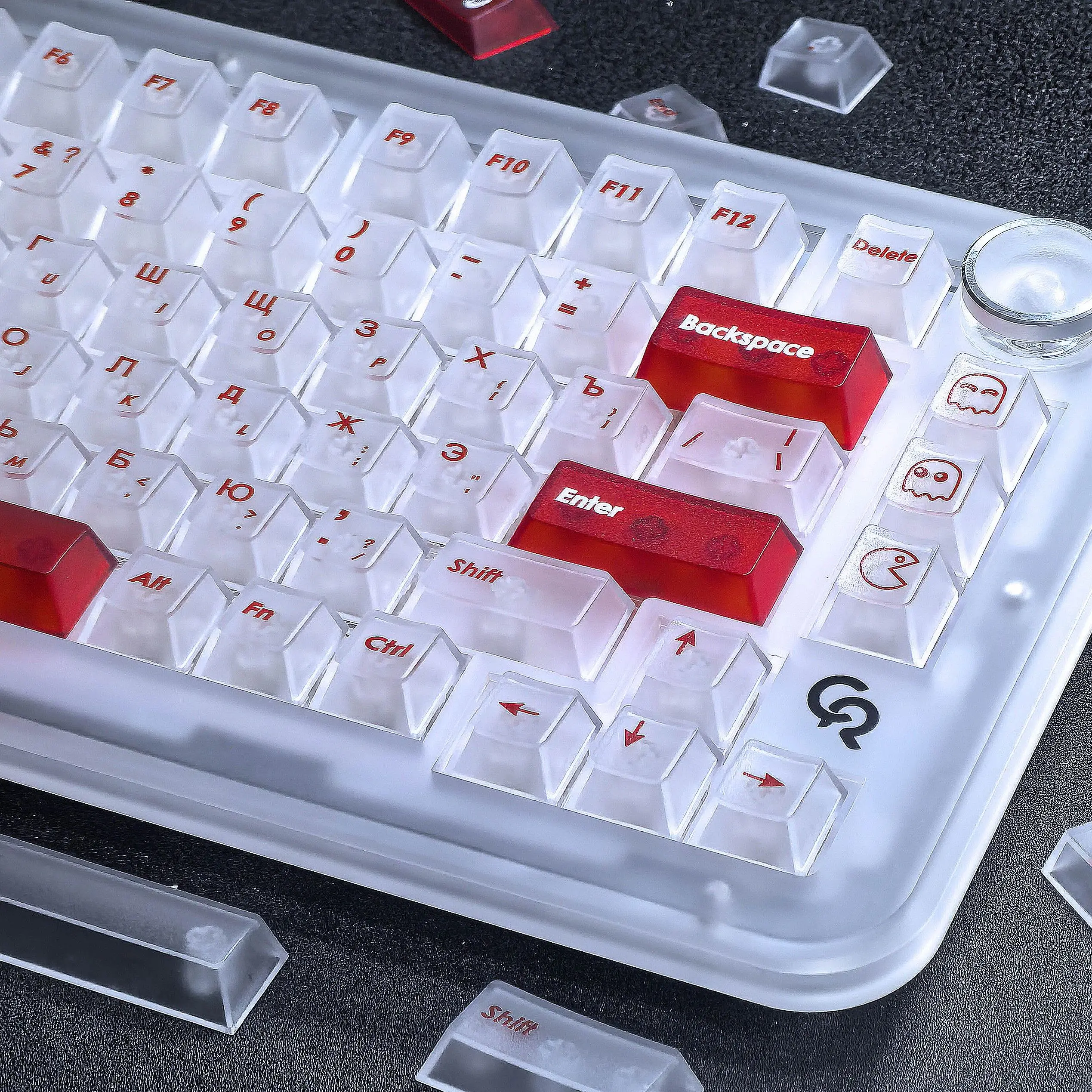 

Russian Pc Keycaps Cherry Translucent Matte Customized For Diy Aulaf75/F99 Retro Red Simple Keycaps
