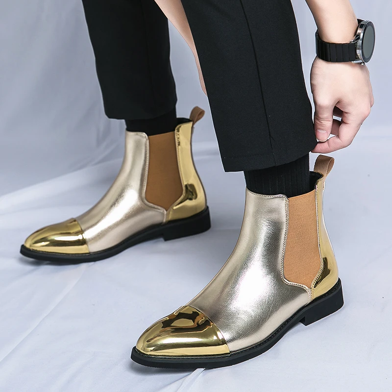 

Winter New Men Business Chelsea Leather Boots Black Gold American Casual Comfortable Brand Boots Social Boots Men Sizes 38-46