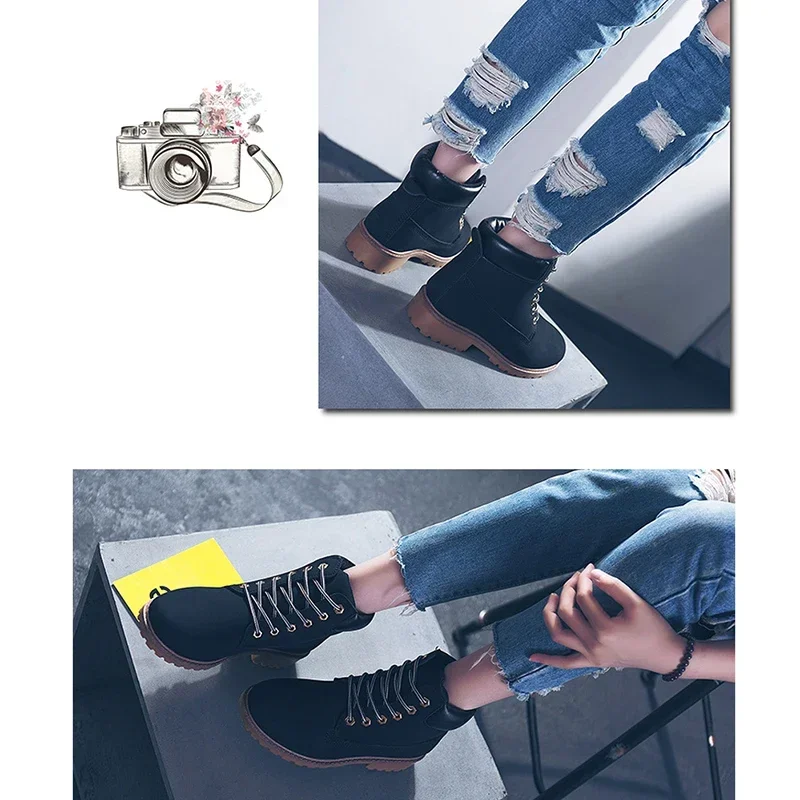 New Winter Shoes Women Snow Boots Thick Sole Fashion Ladies Ankle Boots Brand Non-slip Big Size 41 Black White DX158