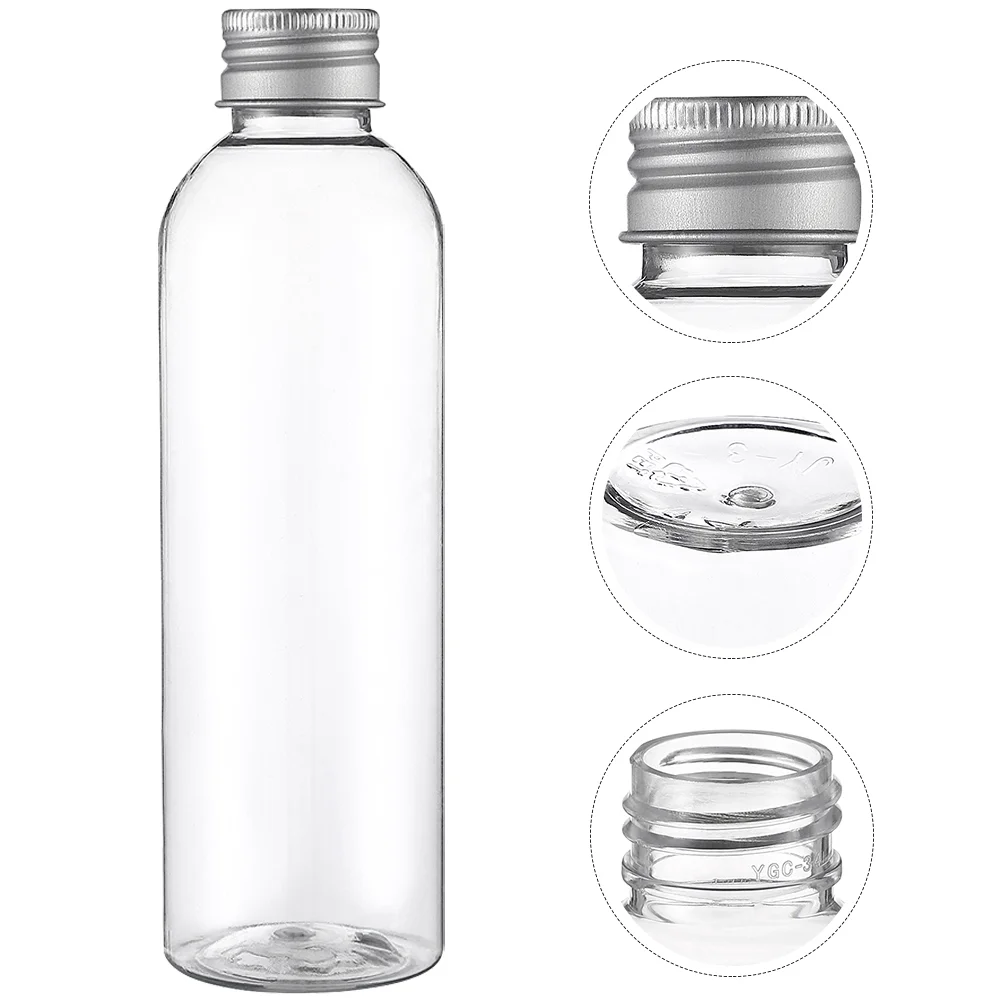 8 Pcs Transparent Beverage Bottle Juice Bottles Clear Plastic with Lids Aluminum Caps Drink