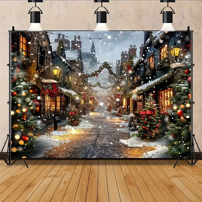 Christmas Day party decoration background cloth winter town scene suitable for home furnishing, outdoor decoration, photography