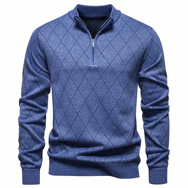 Mens Fashion Sweater Half Zip Collar Knit Pullover Casual Sport Golf Sweaters American Size Male Autumn Winter Clothes 4