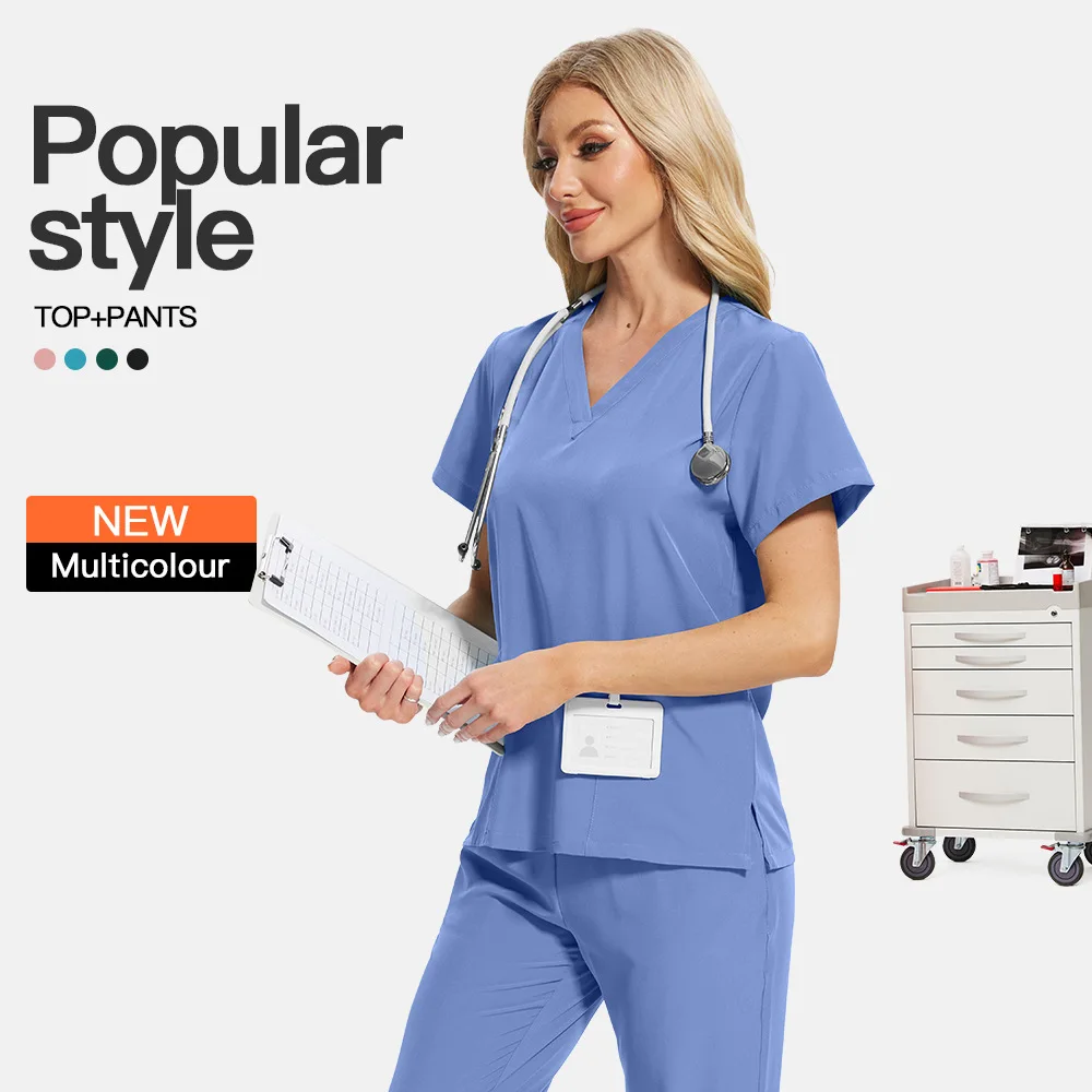 ชุดพยาบาลระบายอากาศ แห้งเร็ว ผ้าบาง ชุดสครับทางการแพทย์ แบบยูนิเซ็กซ์ สำหรับสปา คลินิกทันตกรรม ชุดทำงานน้ำหนักเบา สีพื้น ชุดสครับพยาบาล