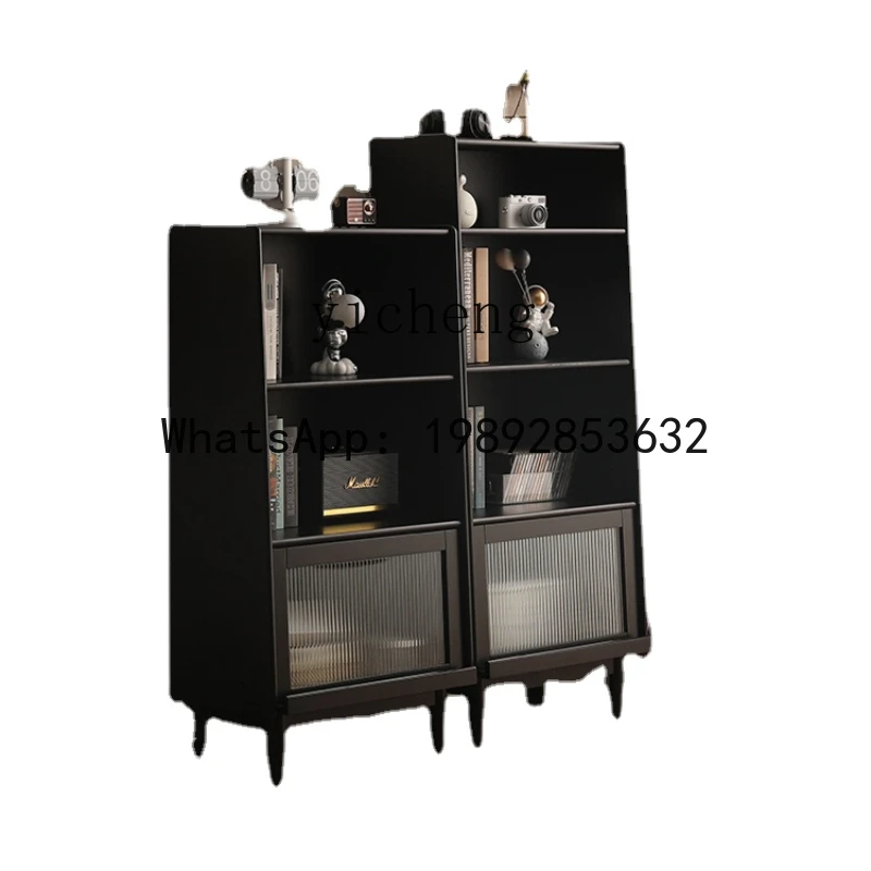 XL  Bookcase Solid Wood Storage Rack Storage Display Storage Cabinet Glass Flip Door Living Room Side Cabinet