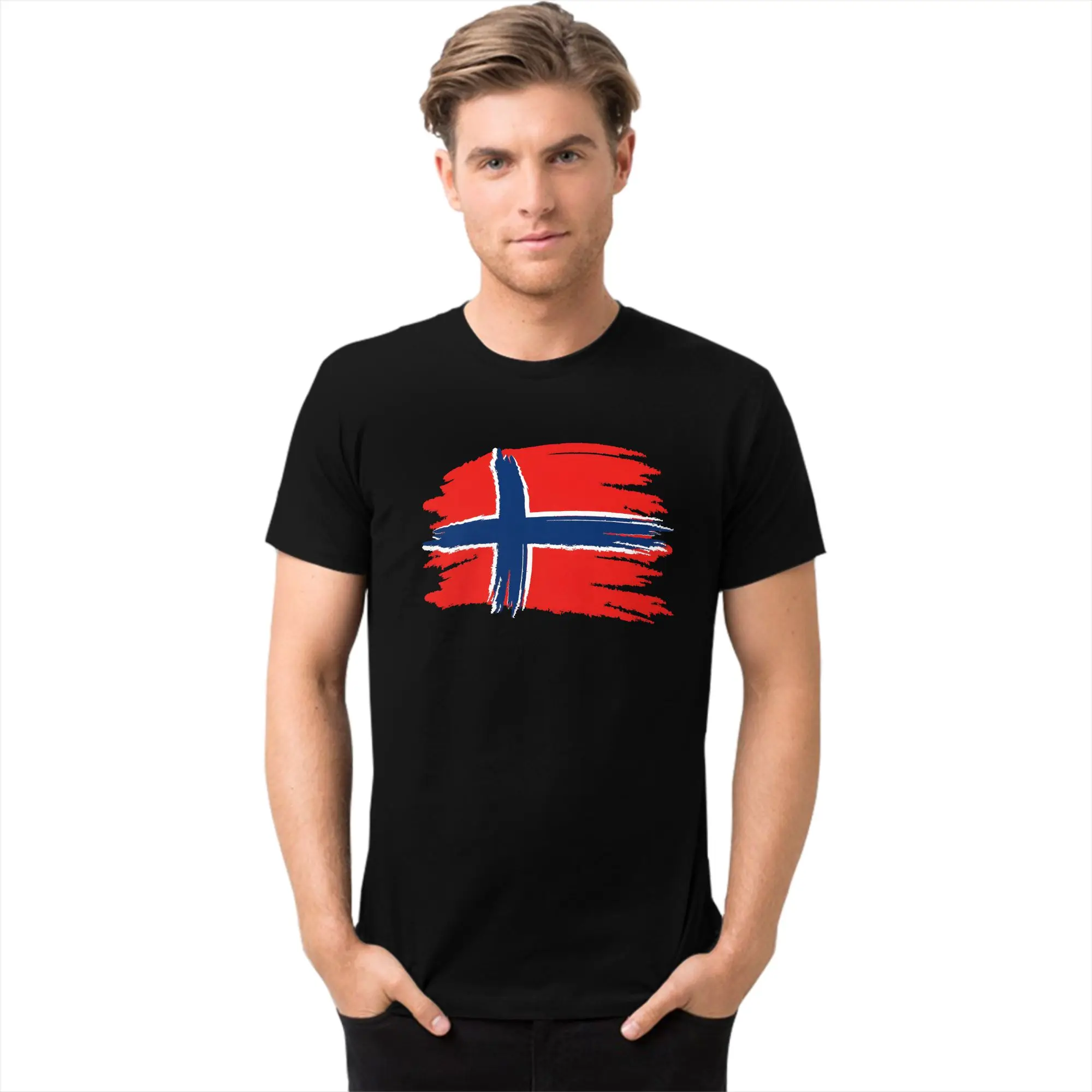Custom Trendy Sticker Style Norge Norway Flag T Shirt Men Short Sleeves 100% Cotton T-shirt Leisure  Tees Streetwear Tshirt - view 5