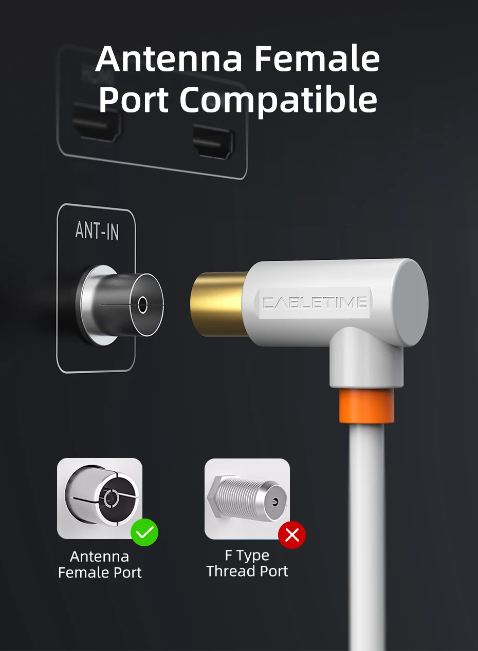 CABLETIME TV-Kabel 90 GradTV-Leitung Satellitenantenne Hochwertiges Kabel 1080P M/M 3C2V-Kabel für HD-Antenne TV STB Video Line – Detail 5