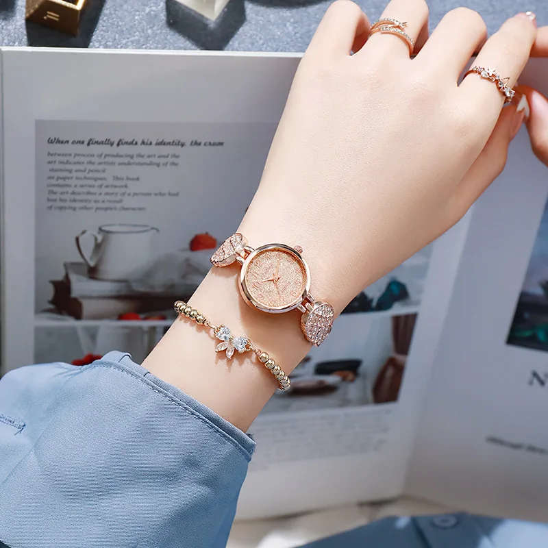 Женские кварцевые наручные часы с браслетом из розового золота, с металлическим ремешком