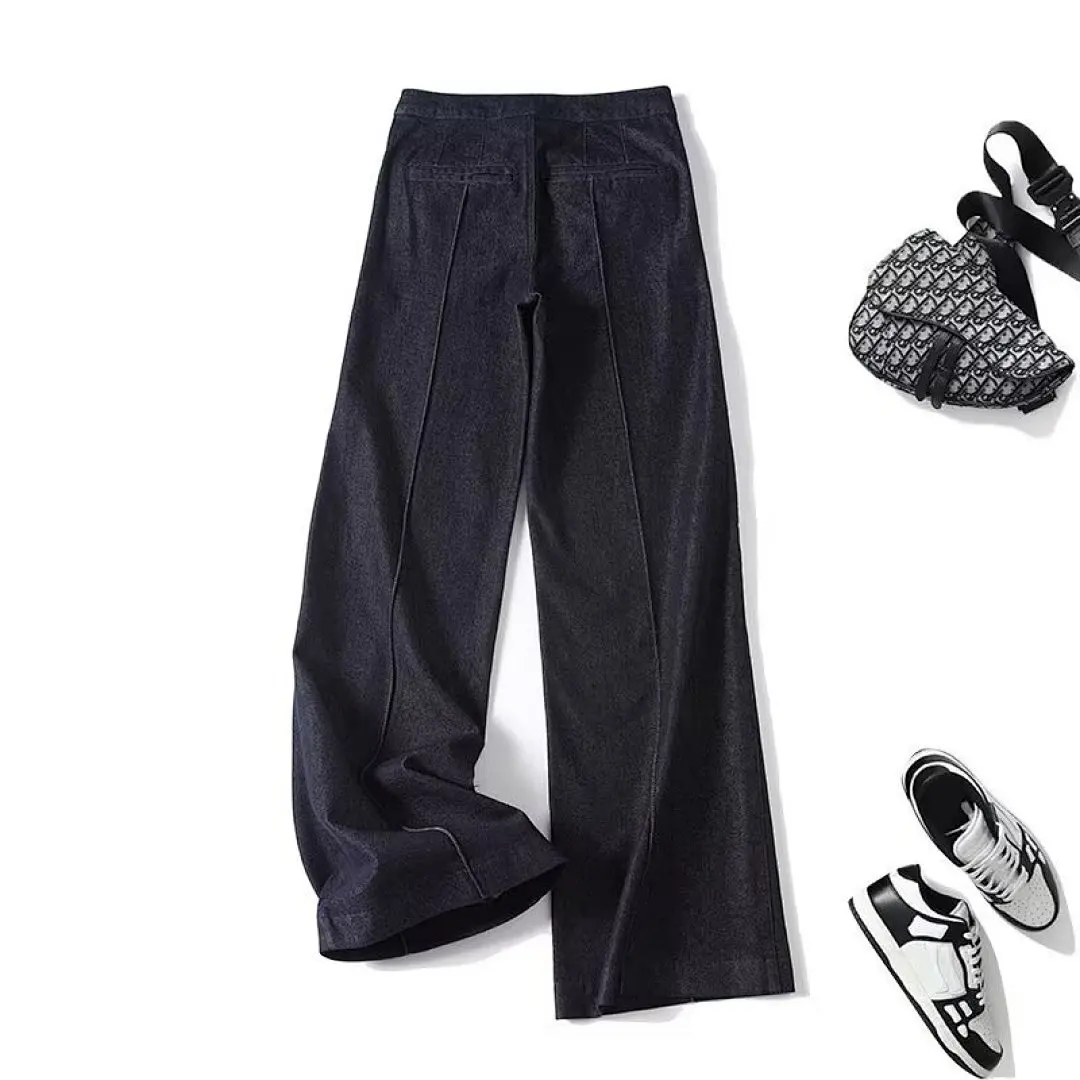 

Jenny&Dave Fashion Ladies Sping Minimalist Navy Color Cotton High Waist Pockets Jeans Women's Jeans Women's Denim Pants Woman Cl