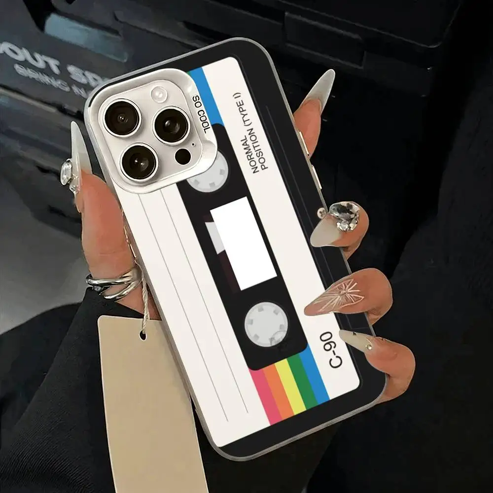 Retro Magnetic Radio Tape Phone Case For iPhone 17,16,15,14,13,12,11 Plus,Pro Max,XS,white silver phone case