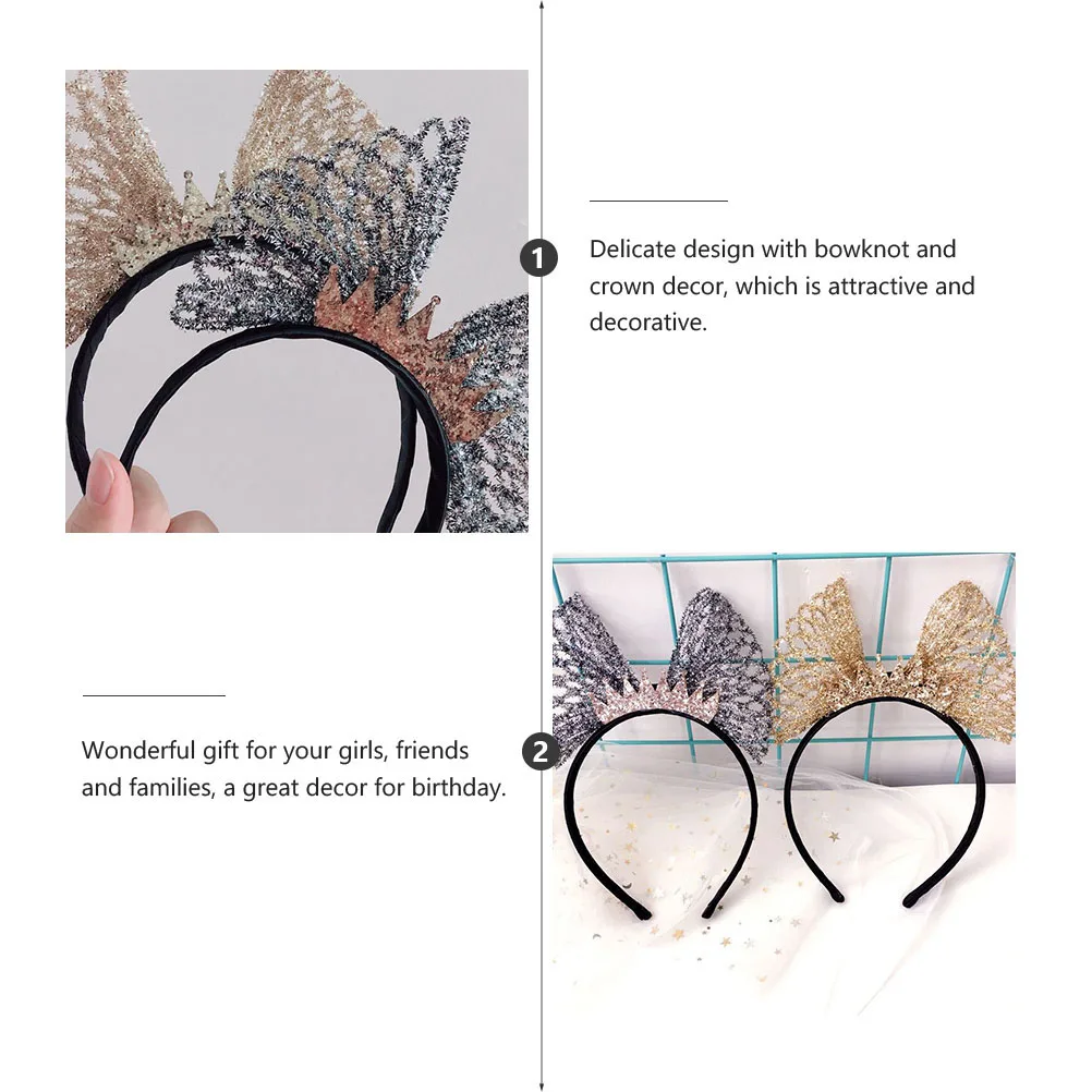 

Hair Accessories for Crown Headband Hoop Party Lovely Headdress Bowknot Accessory Fashion Hairwear Silver