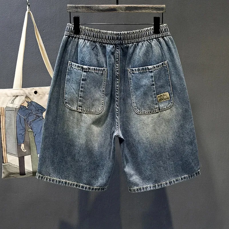 Washed Blue Summer Denim Shorts Men Retro Shorts Mens Japanese Streetwear Hip Hop Loose Straight Jeans Shorts Male Clothing M-5X