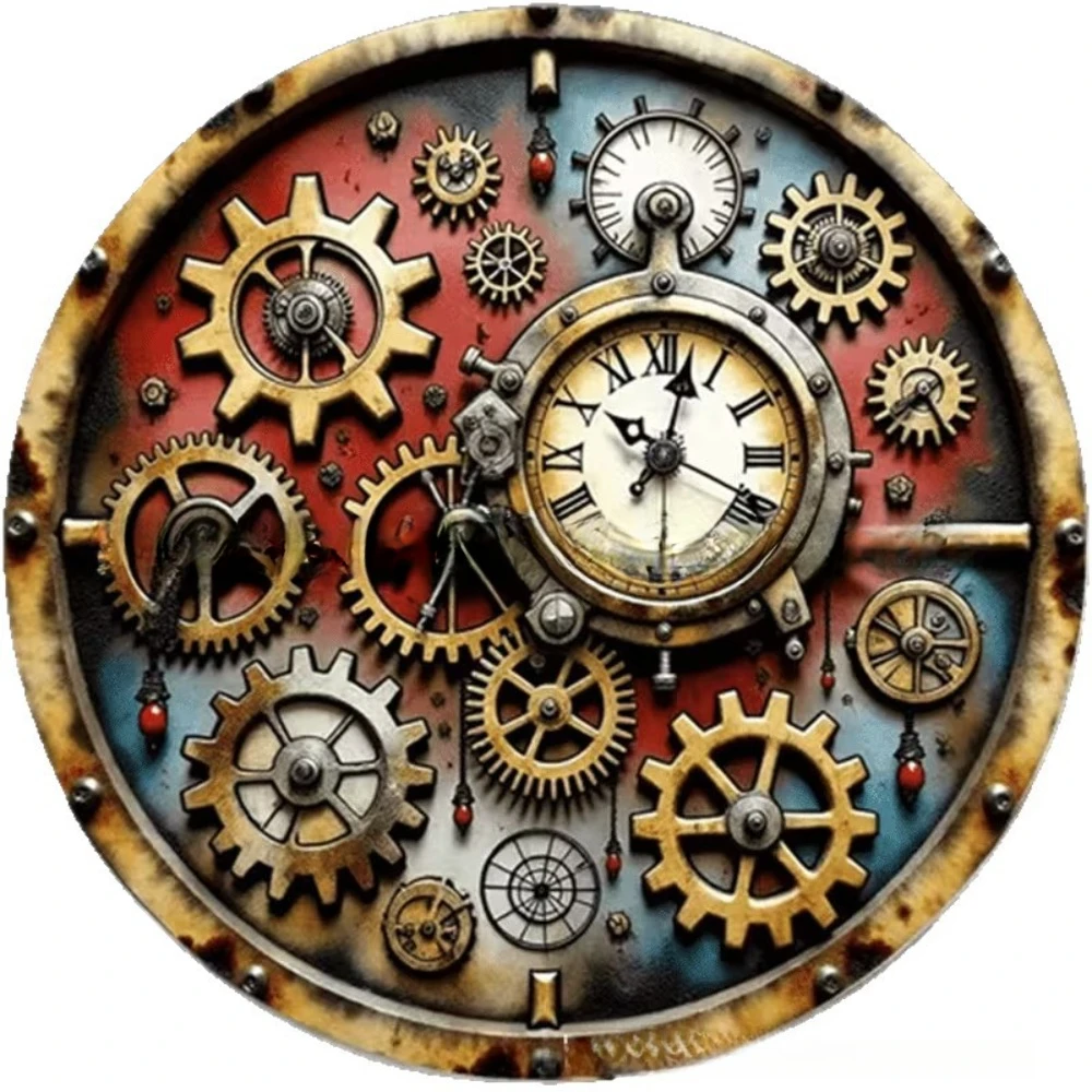 Steampunk Gear Clock Brooch Stainless Steel Flat Badge for Vintage Mechanical Roman Watches Glass Texture Brooch Accessory