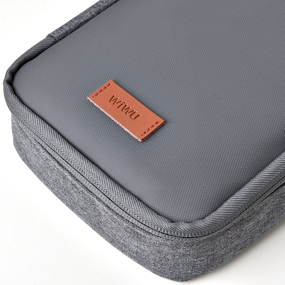 WiWU Travel Electronic Organizer Case for MacBook Power Adapter Charger Cables Power Bank Tech Pouch Leather Handle Portable Bag