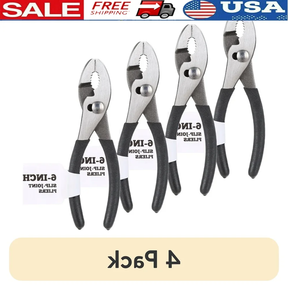 

4 Pack 6 Inch Slip Joint Pliers Adjustable Non Slip Gripping Tool Carbon Steel Durable Ergonomic Handles Toolbox Essential Heavy