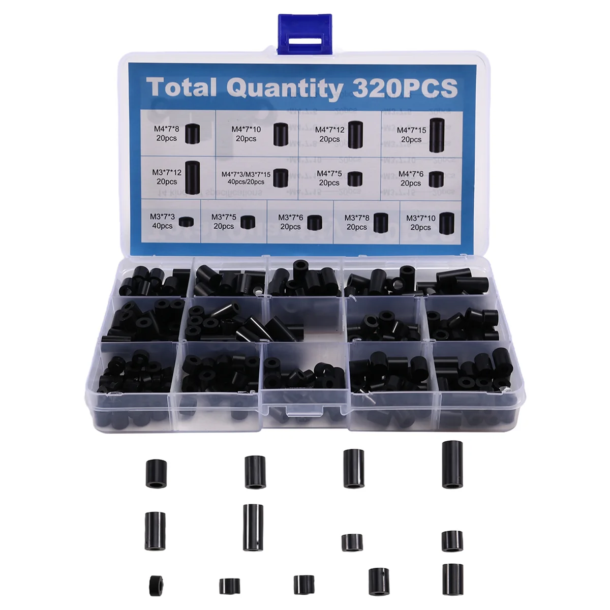 A002 320 Pcs Straight-Through Hollow Plastic Isolation Column Straight-Through Column Sleeve Insulating Column Set