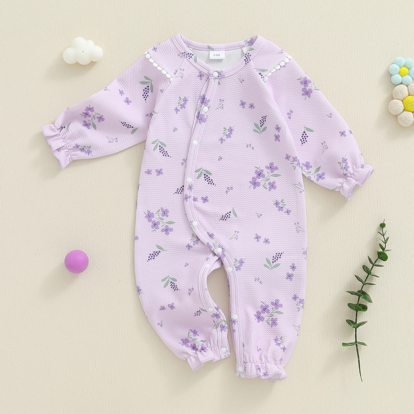 

Tregren 0-12M Infant Newborn Baby Girls Jumpsuit, Long Sleeve Crew Neck Flower Print Button Closure Casual Romper Clothes