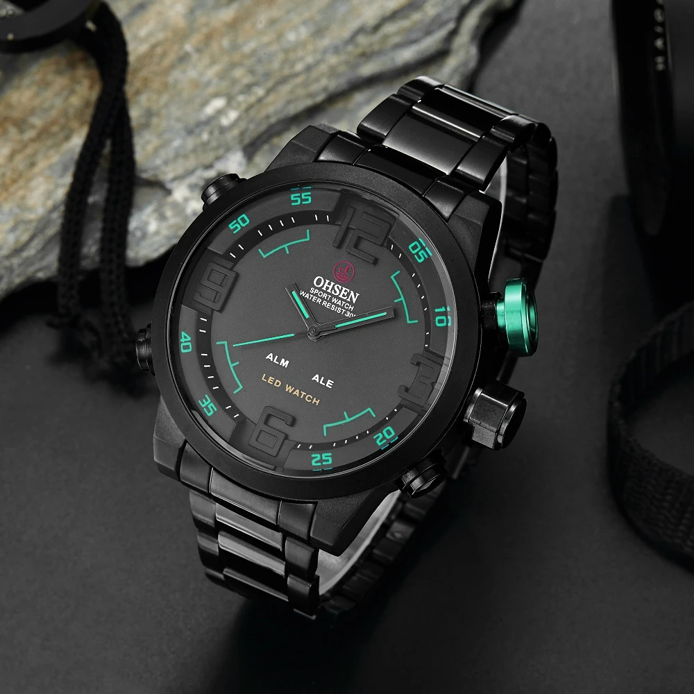 OHSEN Quartz Watch Men Waterproof Sport Military Watches Mens Business Stainless Steel Wristwatch Male Clock Reloj Hombre