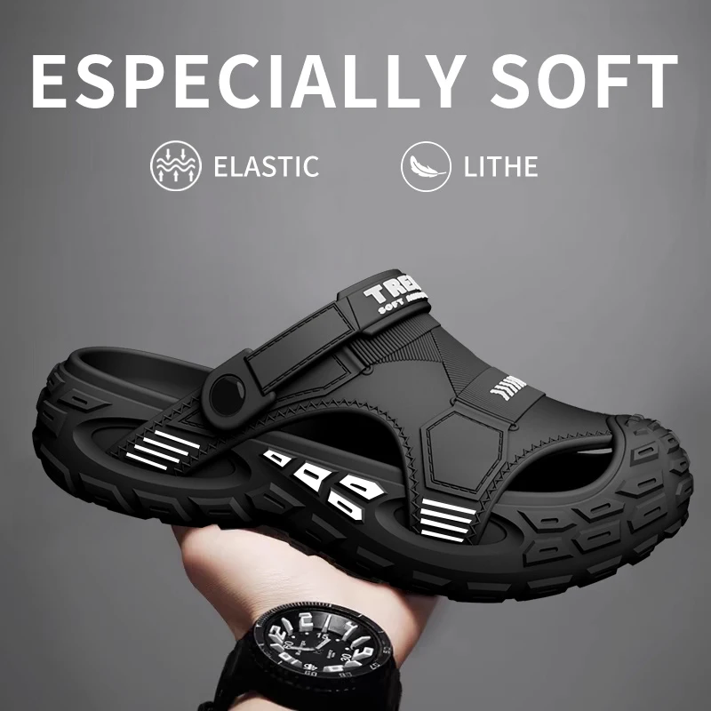 أحذية رجالية صيفية يمكن ارتداؤها في الهواء الطلق، صنادل مقاومة للانزلاق ومسامية ومقاومة للرائحة