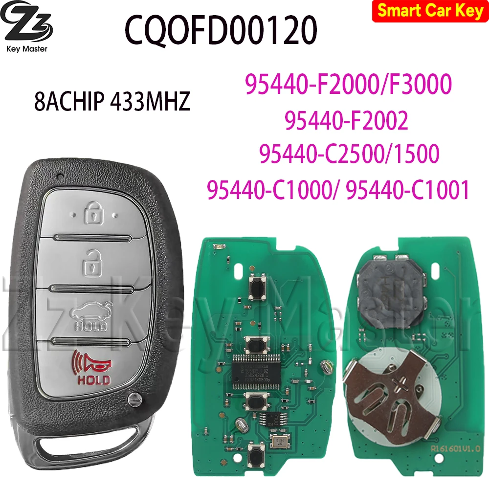 

Zz CQOFD00120 95440-F2000/F3000/F2002/C2500/1500/C1001/C1000 8ACHIP 433MHZ Proximity Smart Key For hyundai Elantra Sonata 2016+