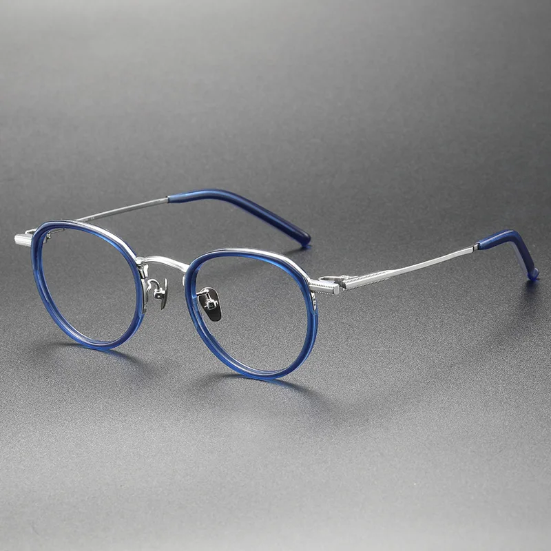Handmade Pure Titanium Acetate Glasses Frame Men Vintage Round Myopia Eyeglasses Women Prescription Eyewear Japanese Designer