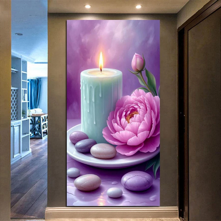 

Colorful Flowers and Candlelight Large Size Diy Diamond Painting Kits Romantic Arts Full Drill Mosaic Embroidery Pictures