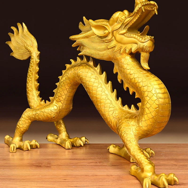 Pure copper Han zodiac sign auspicious walking dragon office store decoration extra large five claw  green  golden dragon