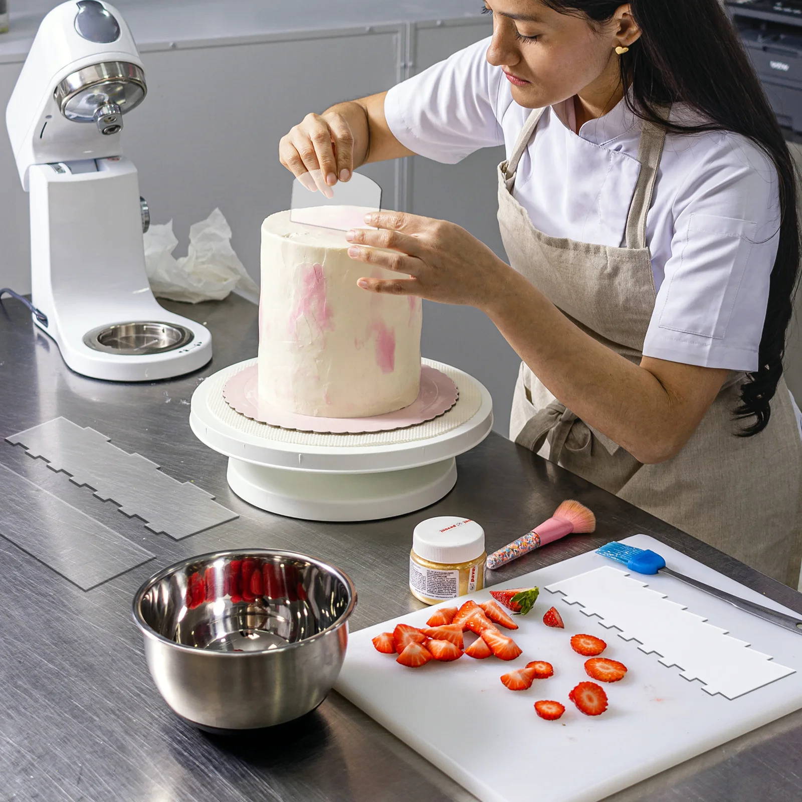 7 Pieces Clear Acrylic Cake Scraper Smoother Icing Scraper Cake Icing Comb Stripe Contour Comb Cake Cutter For Decorating