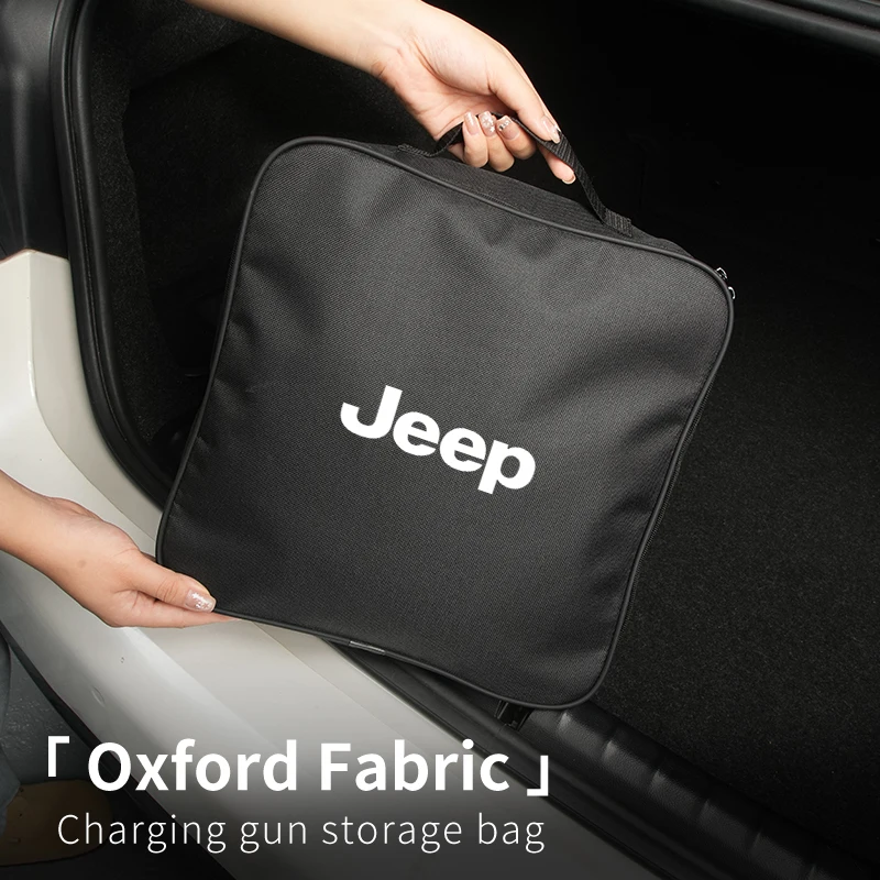 EV Car Charging Cable Storage Box Charger Cables Carry Bag Trunk Organizer For Jeep Renegade Compass Cherokee Wrangler Patriot