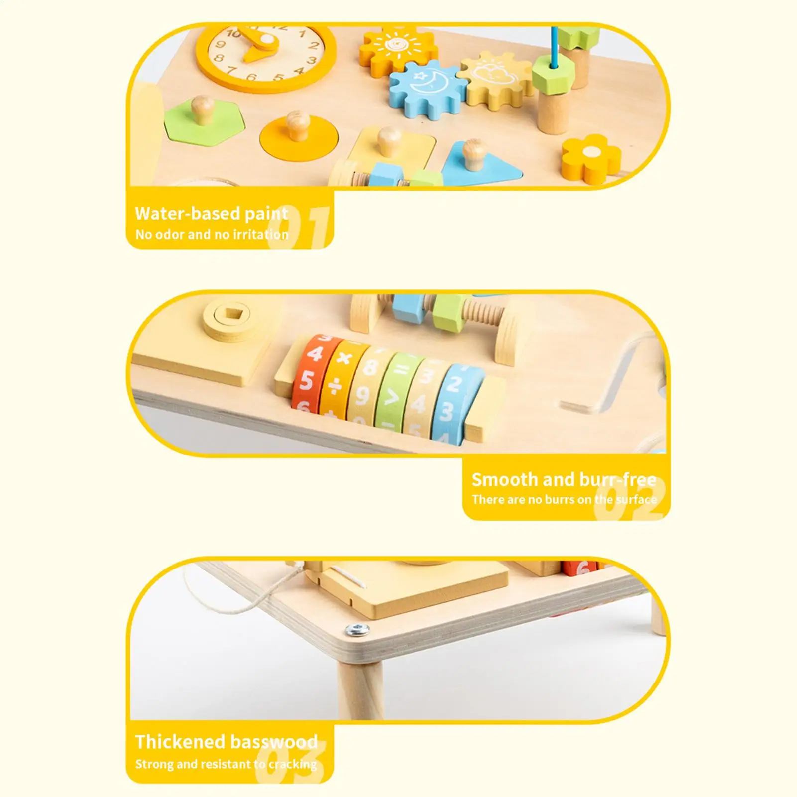 โต๊ะกิจกรรมไม้สำหรับเด็กวัยหัดเดิน เรียนรู้ทักษะพัฒนาการก่อนวัยเรียน ของเล่นมอนเตสซอรี่พร้อมตัวเรียงรูปทรงและเขาวงกตลูกปัด