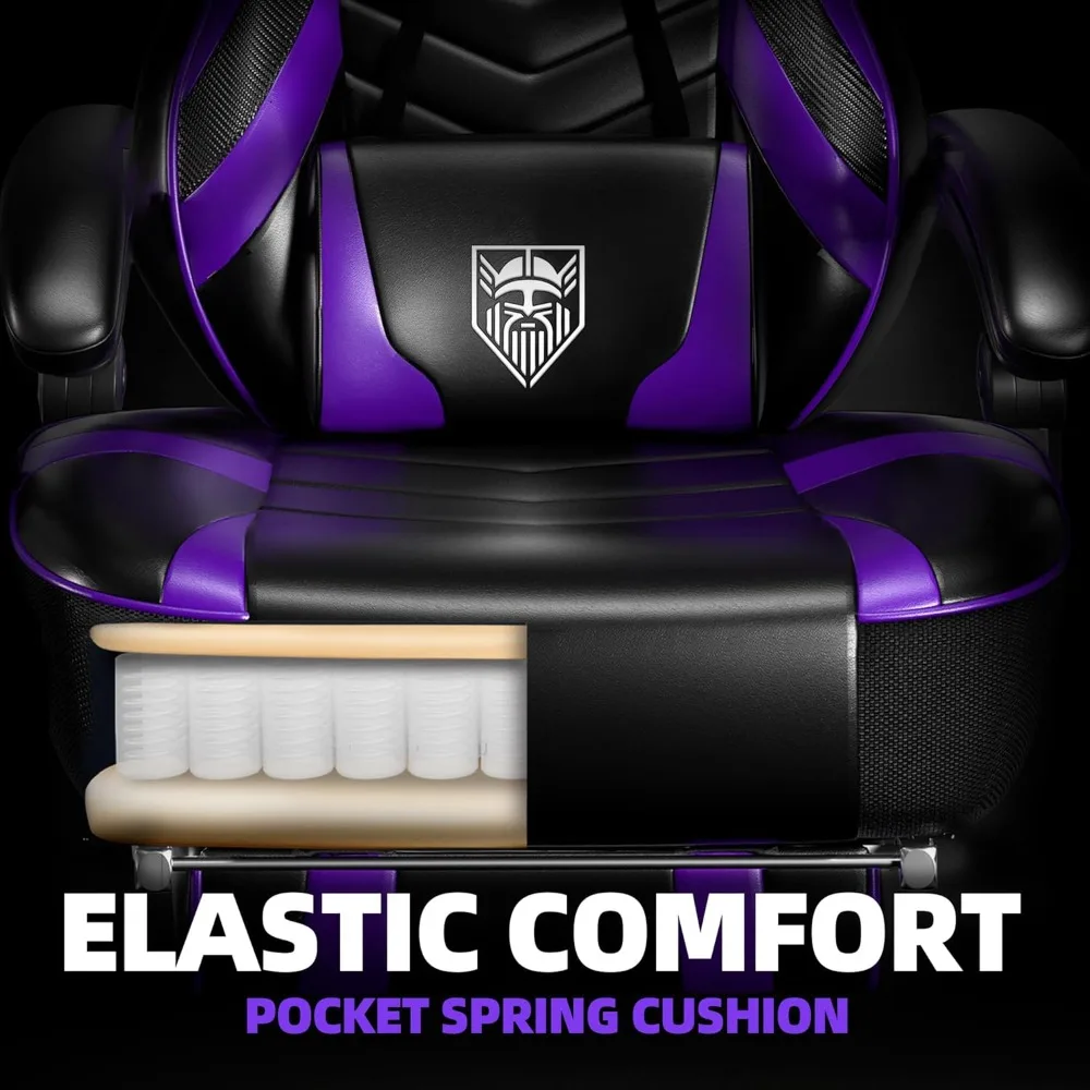 كرسي ألعاب، كرسي ألعاب كبير وطويل مع مسند للقدمين وتدليك، مع دعم قطني، كرسي كمبيوتر مريح عالي الظهر #5