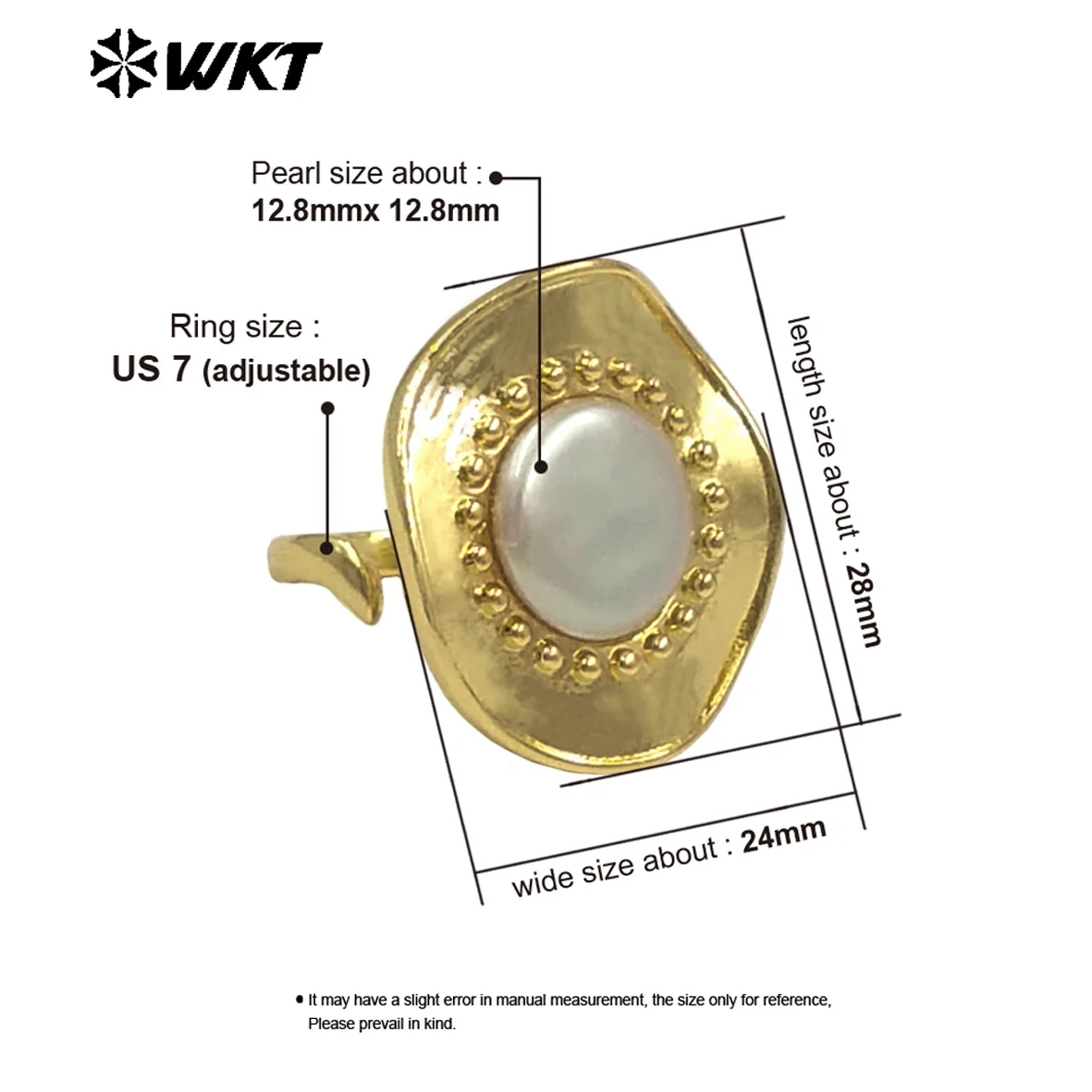 

WT-MPR134 Lightweight Elegant Cute Thin Natural Freshwater Pearl Ring With 18k Real Gold Plated For Women Jewelry