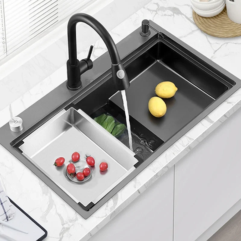 

Modern 304 Stainless Steel Sink faucets Kitchen Accessories Black Nano Food Grade Household gourmet kitchen single sink