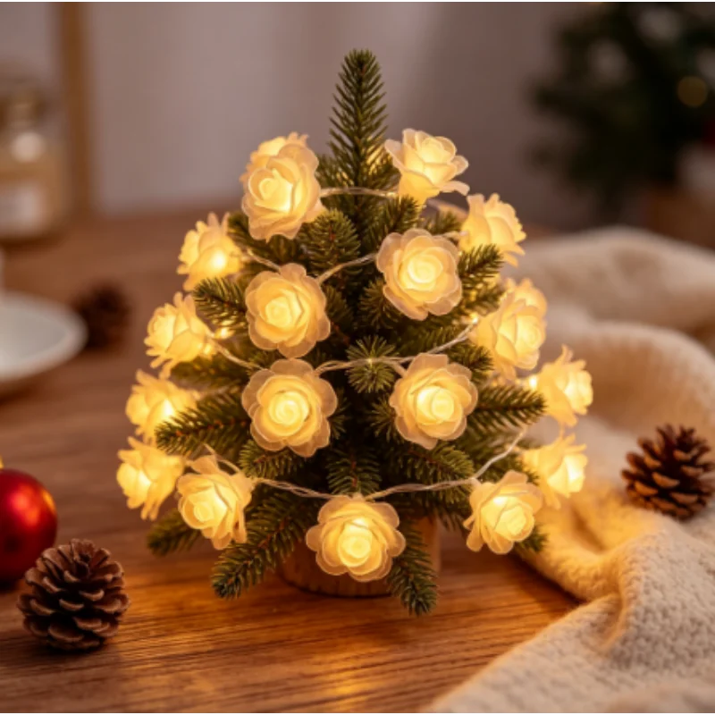 USB Rose Fairy Lights, LED Flower String Lights for Bedroom Christmas Holiday Home Decor