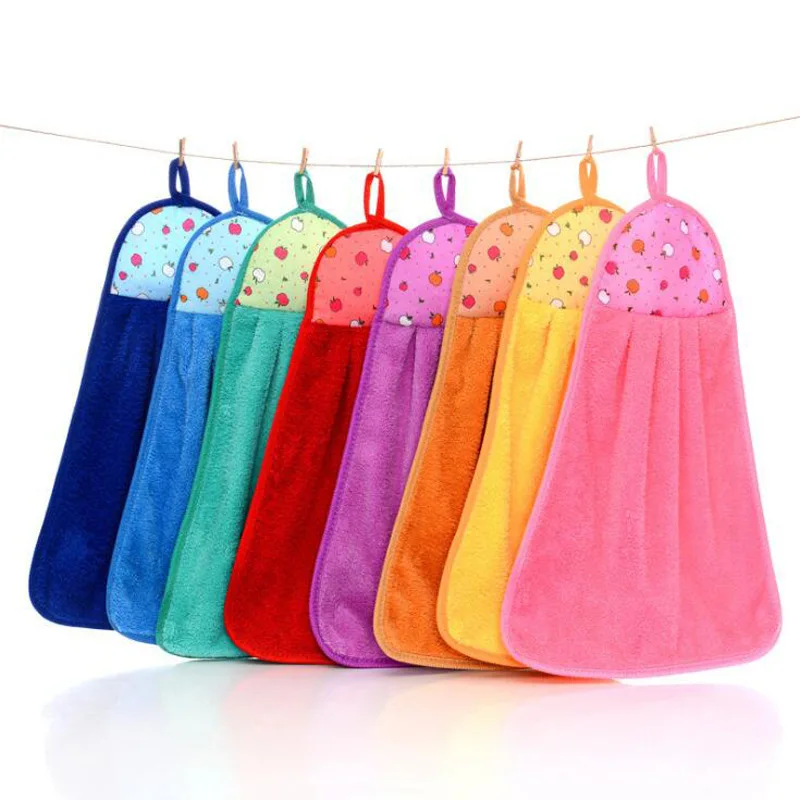 30*38cm Coral Velvet Bathroom Supplies Soft Hand Towel Absorbent Cloth Dishcloths Hanging Cloth Kitchen Accessories