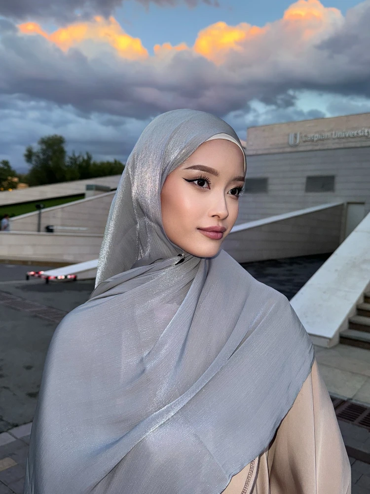 

Shimmer Silk Hijabs for Women Hot Diamond Luxury Medine Silk Veil Muslim Women Hijab Scarf Shiny Shawl Turban Haedscarf Wraps