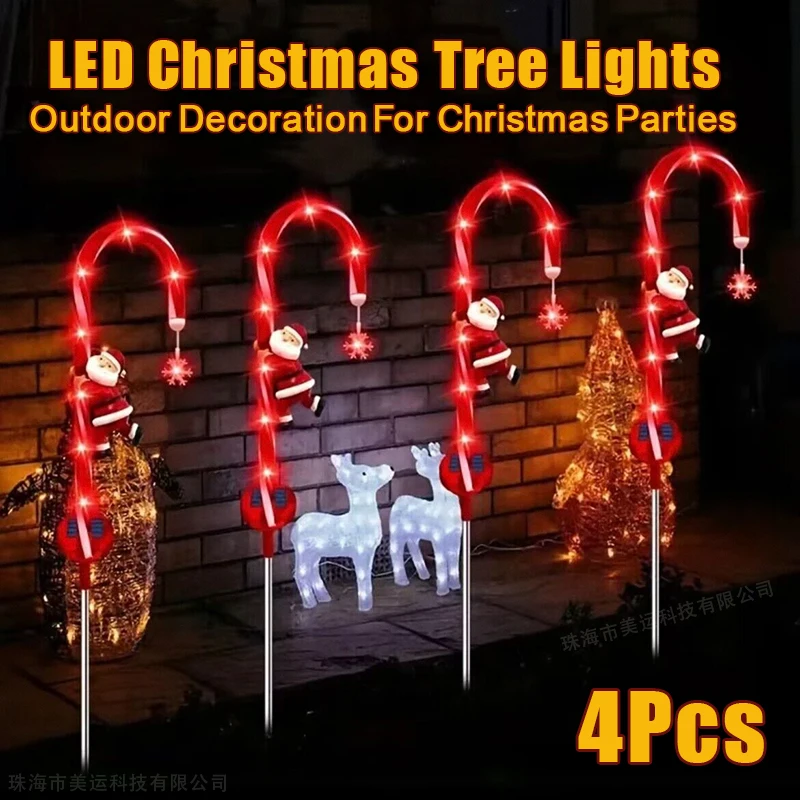 

4Pcs Outdoors Christmas Snowman Crutch Decor Solar Lights Waterproof Gardens Lawn Landscape Lamps New Year Party Christmas Gifts