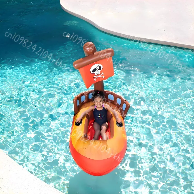 Children's pirate boat inflatable boat floating on water with air cushion small boat
