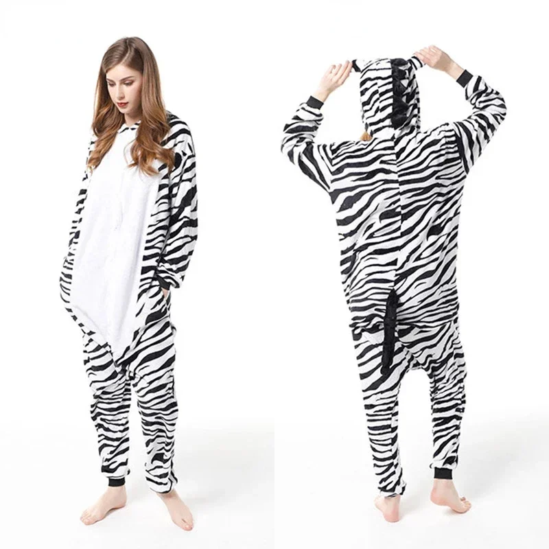 Cosplay Disfraces De Adulto Divertidos Adult Zebra Unisex Cartoon Animal Costume Winter Onesie Pajama Hooded Couple Funny Suit