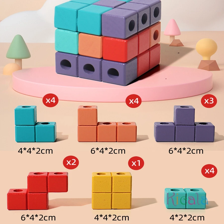 モンテッソーリマジックブロックパズルおもちゃ空間論理的思考トレーニングゲームレインボースタッキングブロック数学教育玩具子供のため