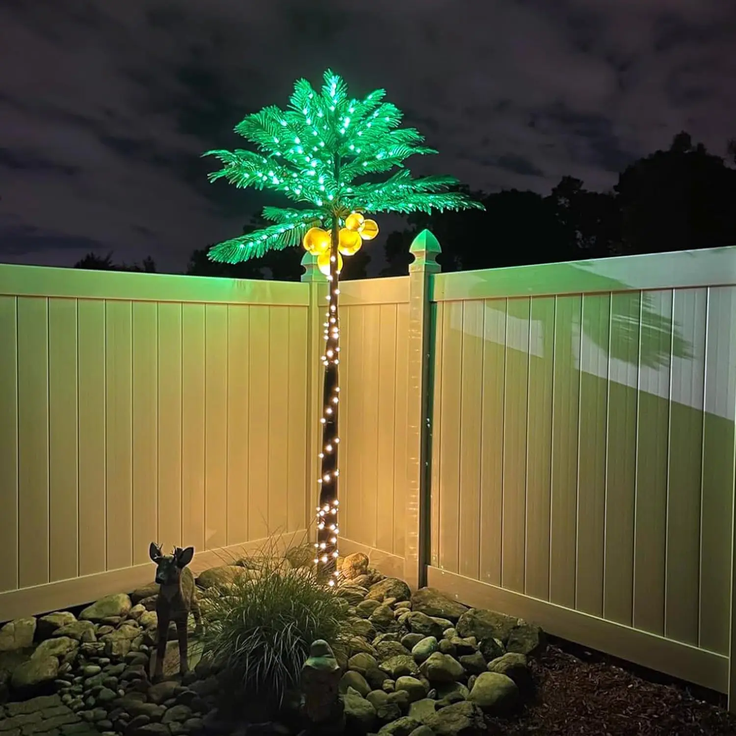 9FT Gorgeous Artificial Lighted Palm Tree with Coconuts, 368 LED Lights, Decoration for Christmas, Nativity, Outside Patio