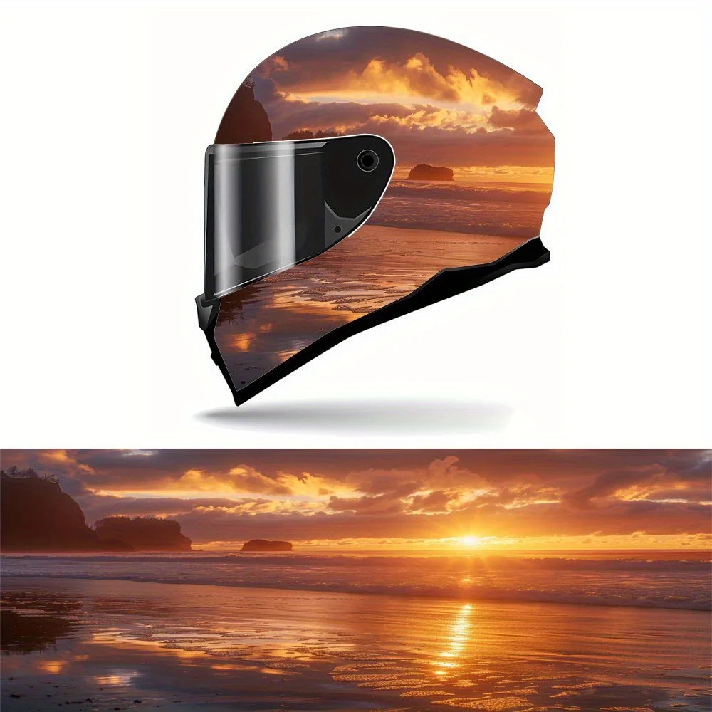 Beach: Sunset Gilding Feast Theme Graphics, Motorcycle Helmet Decals - Durable PVC; Moto Racing Helmet Aesthetic Stick; Helmet A
