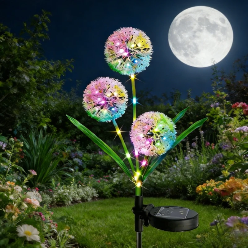 

3 Heads Solar Powered Scallion Balls Shaped Outdoor Ground Mounted Light Waterproof Light for Courtyard Garden Landscape Decor