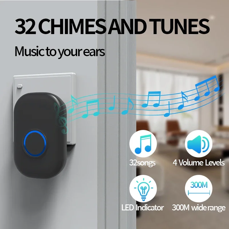 New Home Welcome Doorbell Intelligent Wireless Doorbell Waterproof 300M Remote Smart Door Bell 32 Songs Smart Melodies Alarm Kit