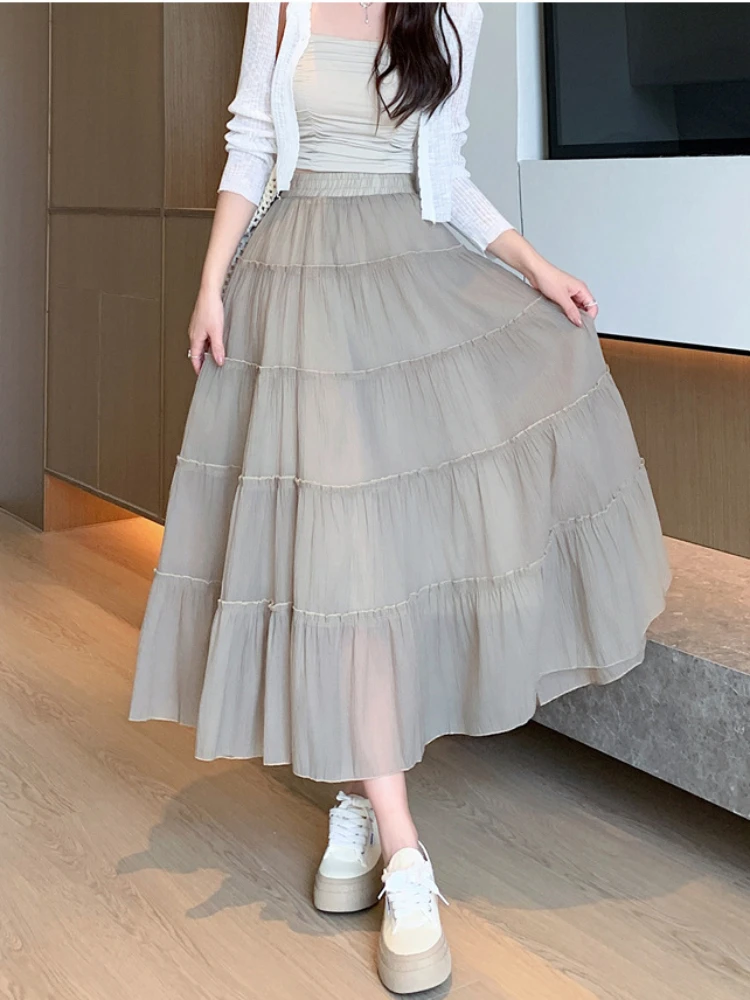 

Women's Skirt Summer High Waist Drape Cake Skirt Casual Medium Long A Line Swinging Umbrella Skirt for Women Korean Style