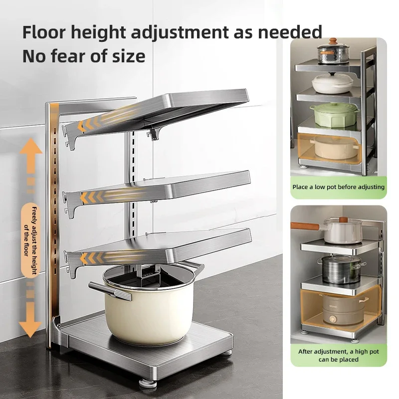 Adjustable 3-layer Kitchen Under Sink Pot Stand Storage Organization Stainless Steel Pan Rack Home Accessories Utensils Shelves