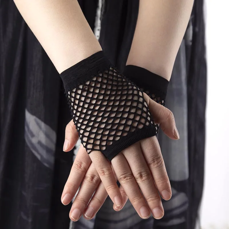 1 Pair Black Punk Gothic Short Fishnet Net Gloves for Women Fingerless Mesh Gloves Rock Night Club Party Sexy Arm Warmer