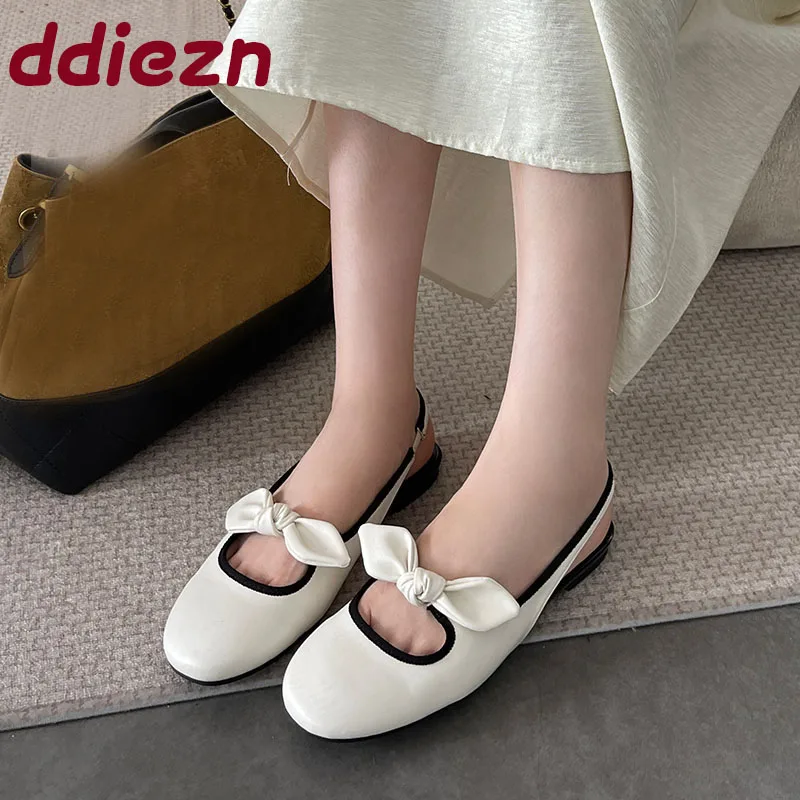

2025 Fashion Round Toe Ladies Flats Sandals Slip On Shoes Butterfly-Knot Female Shallow Women Flats Sandals Shoes Big Size 43